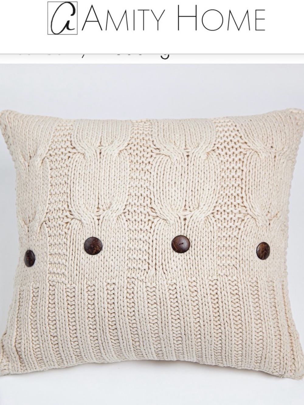TWO Amity Home Micah Cable Knit shams Button Pillow coverlet Cream